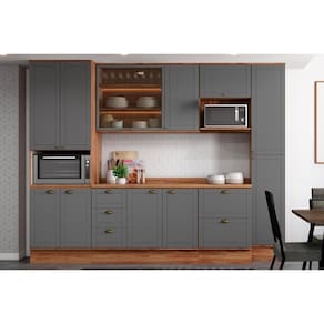 Kit Cozinha Modulada 6 Peças Bella (2Aéreos+2Balcões+2Paneleiros) C6P55 Nogal/Cinza - Carraro