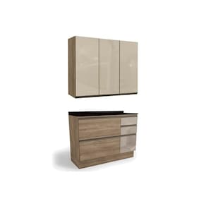 Kit de Cozinha Completa 3 Peças Maxxi (1Aéreo+1Balcão+1Complemento) C3P13 Nogal/Preto - Kappesberg