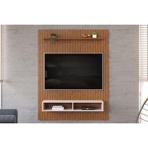 Home p/ TV até 55 Pol Aston Ripado c/ 1 Prateleira e 2 Nichos 134x168cm Freijó/Off White - DJ Móveis
