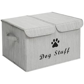 Caixa de armazenamento de brinquedos para cães Morezi Bamboo Grey Linho-algodão