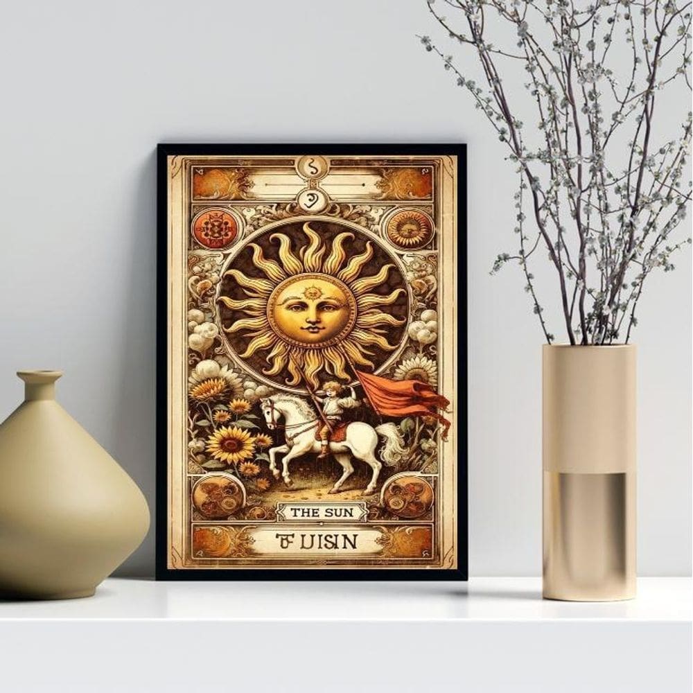 Quadro Carta Tarot Vintage - The Sun 33X24Cm - Com Vidro