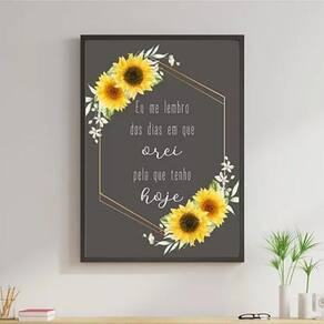 Quadro Girassol Dias Em Que Orei 45X34 C/Vidro Madeira Preta