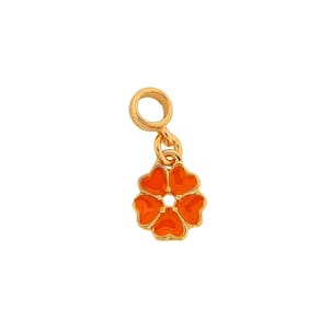 Berloque Resinado Flor Laranja Banhado a Ouro