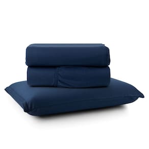 Jogo Cama Lençol Sonnet Solteiro Malha Lisa 100% Algodão Macio 3 Peças - Azul Marinho