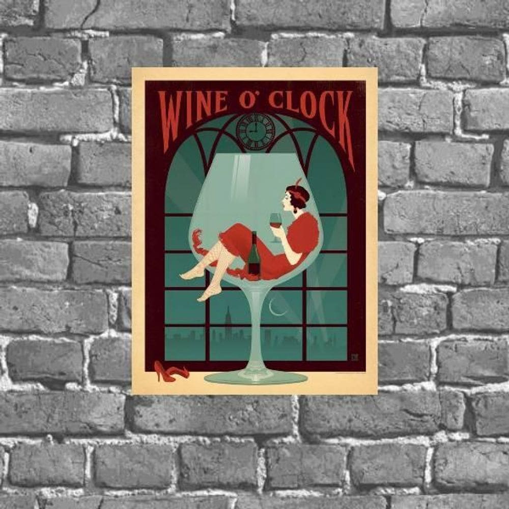 Placa Decorativa Retrô Wine O Clock 18X27Cm