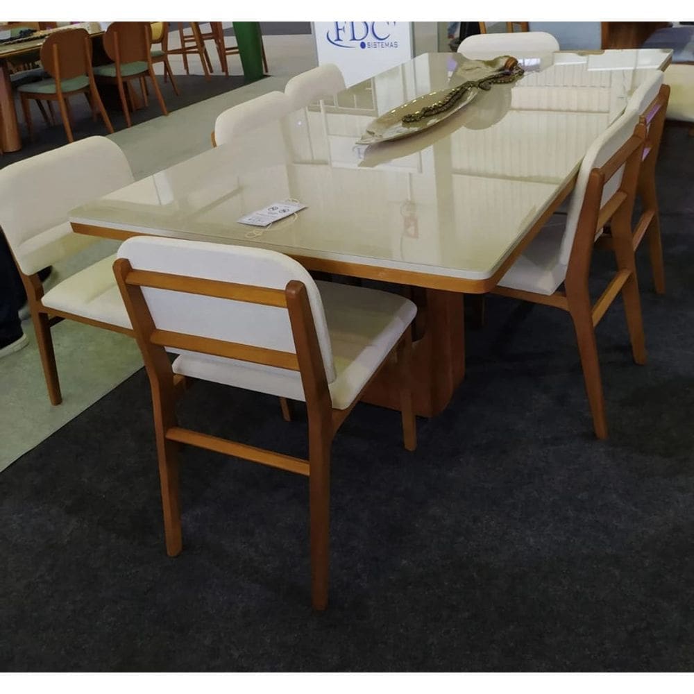 Sala de Jantar com Vidro 8 Cadeiras 2,20x1,10m - Estellar - Requinte Salas