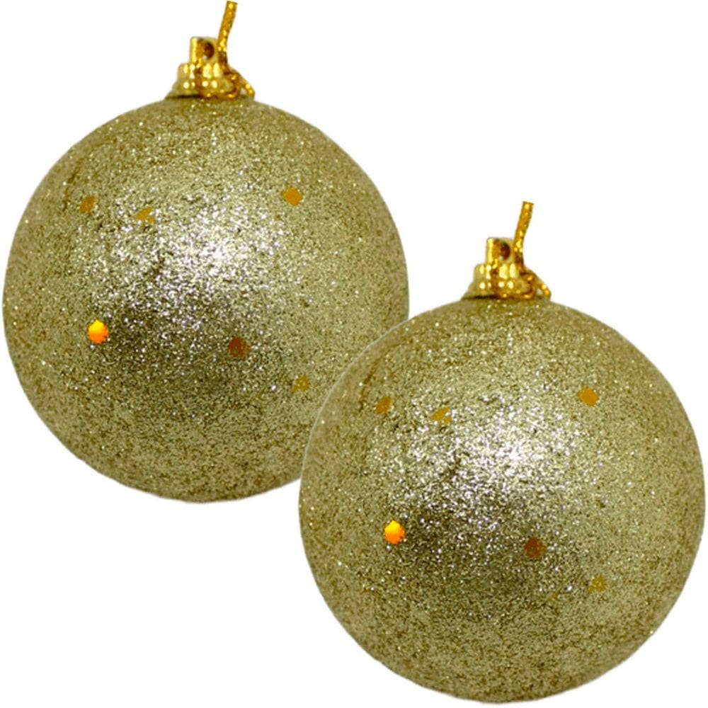 Kit 16 Bolas De Natal Enfeite Glitter Dourada Natalino 70mm