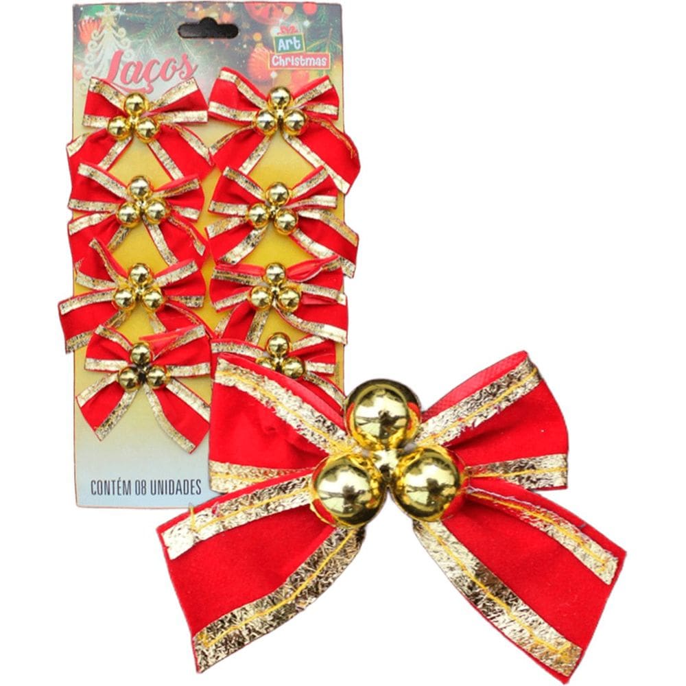 Kit 32 Laços Com Bolinhas Natalina Enfeite Dourado Brilhante