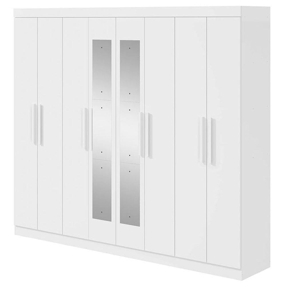 Guarda Roupa Casal Andara Soft 8 Portas Branco Brilho com Espelho - Lopas