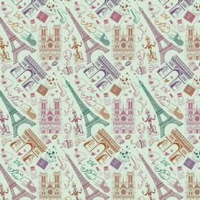 Papel Parede Verde Claro Paris Carta Coração Perfume Beijo