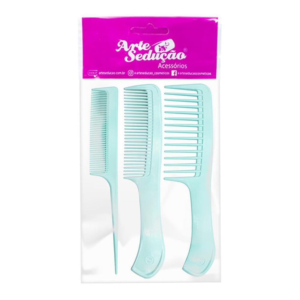 Kit 3 Pentes de Plástico para Cabelos Pequeno Médio Grande