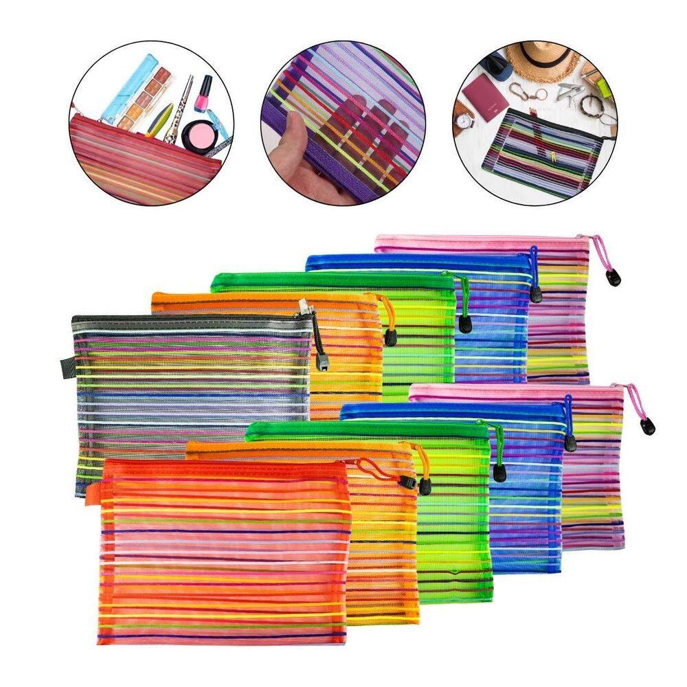 Kit 10 Necessaire Estojo Nylon Colorida Viagem Escola Make