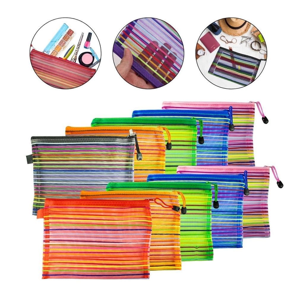 Kit 10 Necessaire Estojo Nylon Colorida Viagem Escola Make