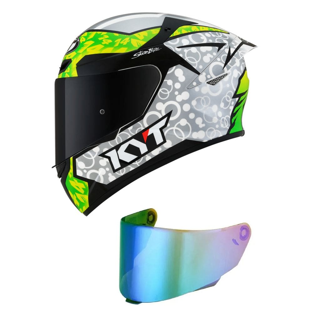 Capacete Kyt Tt Course Arbolino Cinza e Verde Mais Viseira Camaleão