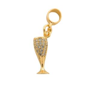 Berloque Taça Cravejada Cristal Banhado a Ouro