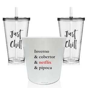 Kit Balde De Pipoca E 2 Copos - Inverno & Cobertor