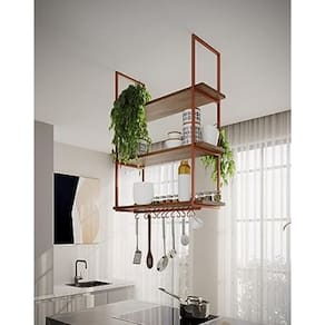 Nicho De Teto Para Cozinha 95 Cm Cobre Com Prateleira Imbuia