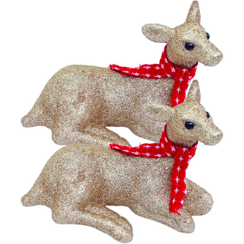 Kit 4 Enfeite Decorativo Cervo Natalino Gliter Dourado Natal