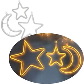 Pisca Varal Cortina LEDs Amarela Estrelas Luas Natal De 2,5M