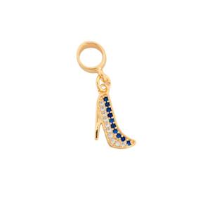Berloque Sapatinho Cravejado Azul e Cristal Banhado a Ouro