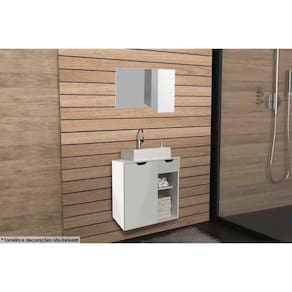 Armário c/ Balcão Banheiro Suspenso BN3605 Cuba BN3600 60cm e Espelho BN3602 Branco - Tecno Mobili