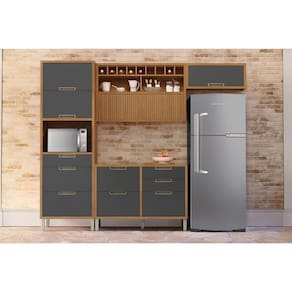 Cozinha Modulada Completa Imperatriz 4 Peças (2Aéreos+1Balcão+1Paneleiro) C4P157 Freijo/Grafite - Nesher