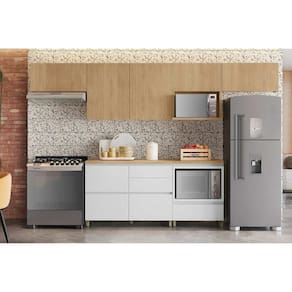 Kit Cozinha Completa 6 Peças Rainha (4Aéreos+2Balcões) C6P88 Nature/Branco - Nesher