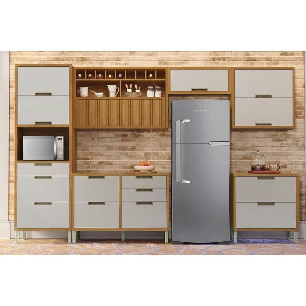 Kit Cozinha Completa 6 Peças Imperatriz (3Aéreos+2Balcões+1Paneleiro) C6P85 Freijo/Off White - Nesher