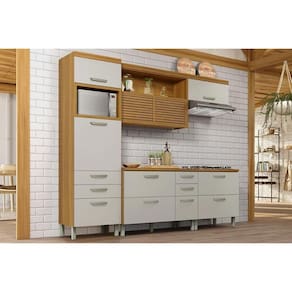 Cozinha Modulada Completa Princesa 4 Peças (1Aéreo+2Balcões+1Paneleiro) C4P159 Freijo/Off White - Nesher