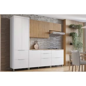 Cozinha Modulada Nesher Marquesa Rainha e 5 Peças (2Aéreos+2Balcões+1Paneleiro) C5P110 Nature/Branco-Nesher