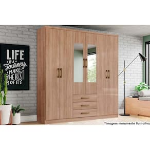 Guarda Roupa Casal 6 Portas (2 c/ Espelho) e 3 Gavetas Caju DA136 Jequitibá - Henn