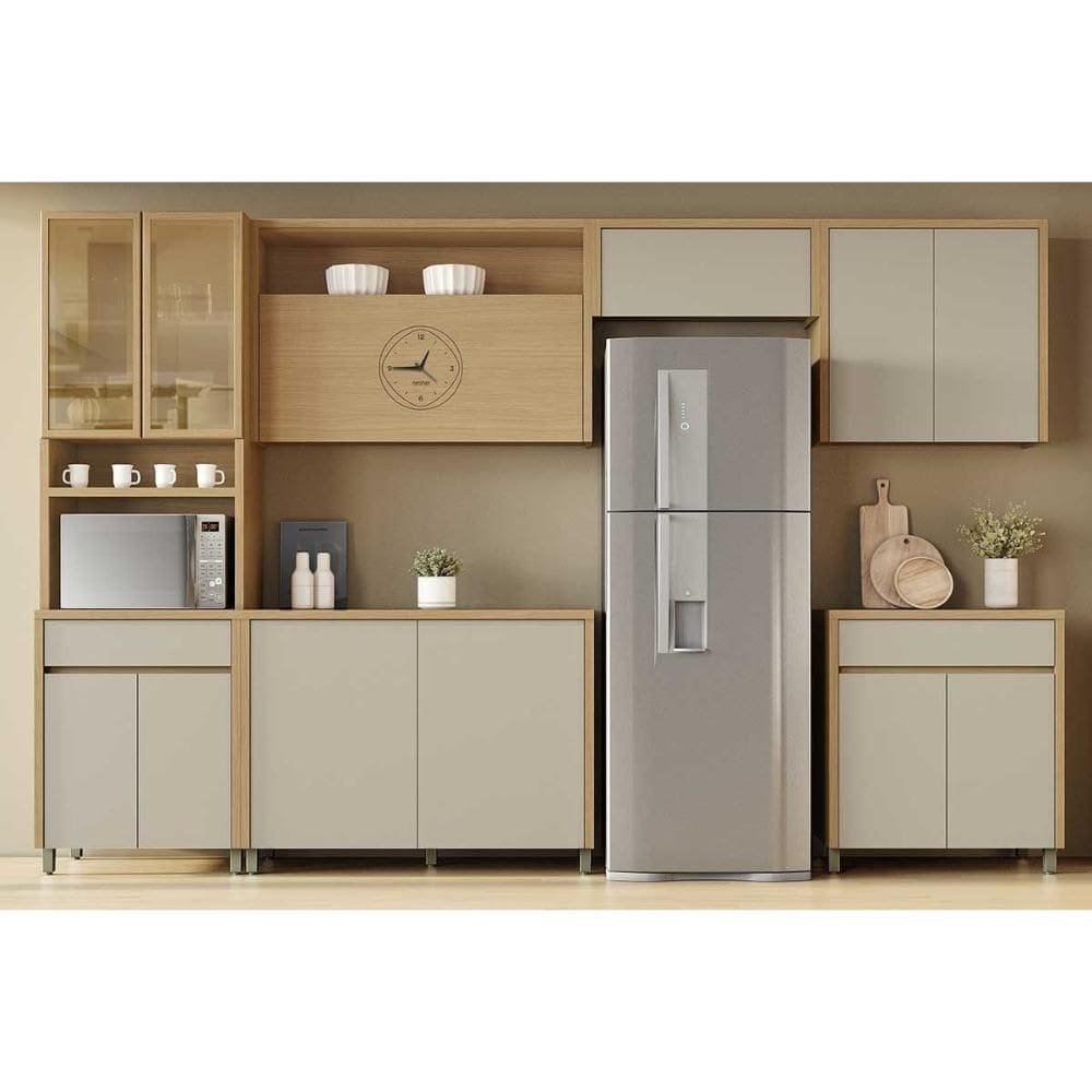 Kit Cozinha Modulada 6 Peças Condessa (3Aéreos+2Balcões+1Paneleiro) C6P93 Carvalho/Cinza - Nesher