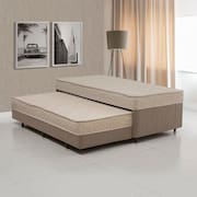 Cama Box Conjugada Solteiro com Auxiliar Bege /Marrom Chocolate