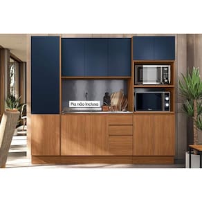Kit Cozinha Modulada 4 Peças Ciela (1Aéreo+1Balcão+2Paneleiros) C4P81 Canela/Azul Profundo - Kappesberg