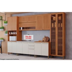 Kit Cozinha Modulada 7 Peças Requinte (2Aéreos+2Balcões+2Paneleiros+1Complemento) CZ101 Nature/Nature/Areia - Henn
