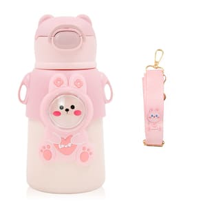 Garrafinha C/ Canudo Squeeze Infantil Garrafa Bebe Rosa