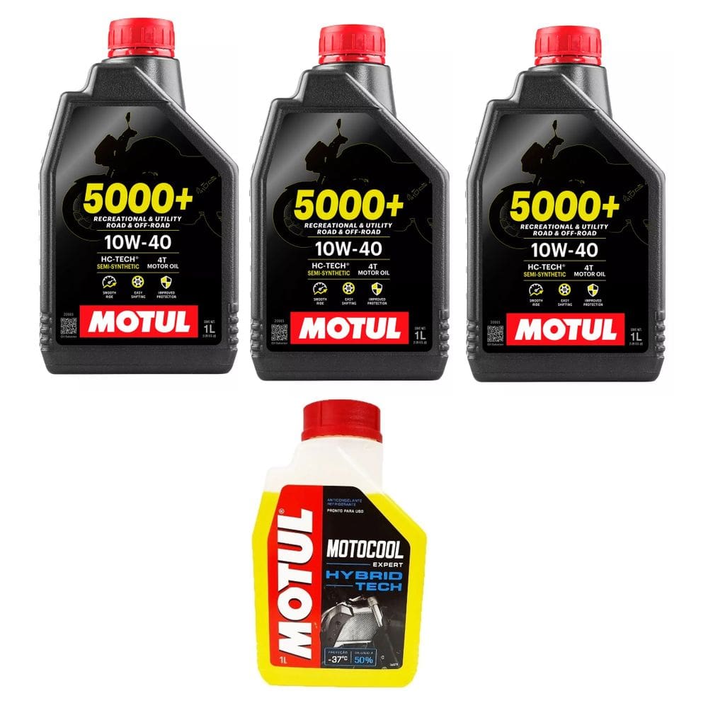 Kit Troca De Óleo 3 Motul 5000+ 10W40 4T + 1 Motocool 1L Amarelo R3 Mt03