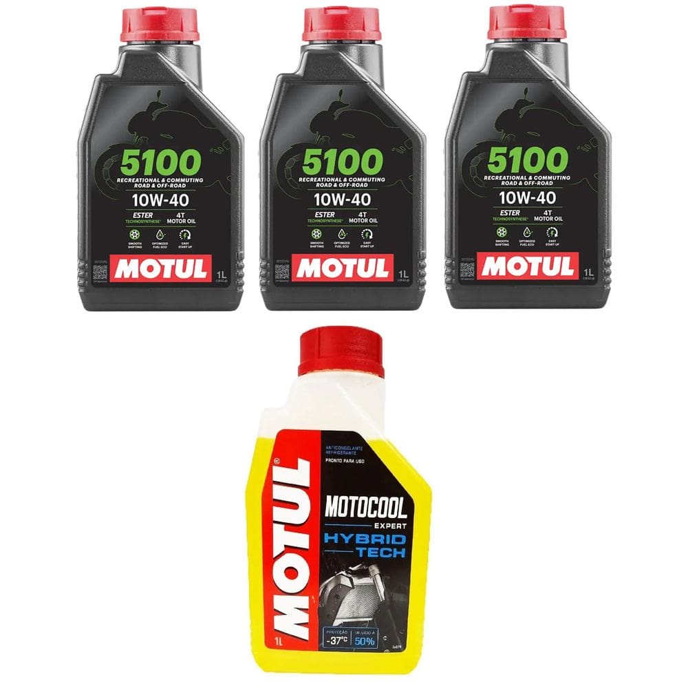 Kit Troca De Oleo Moto 3X Motul 5100 10W400 + 1X Motocool Anticongelante Mt 03 R3