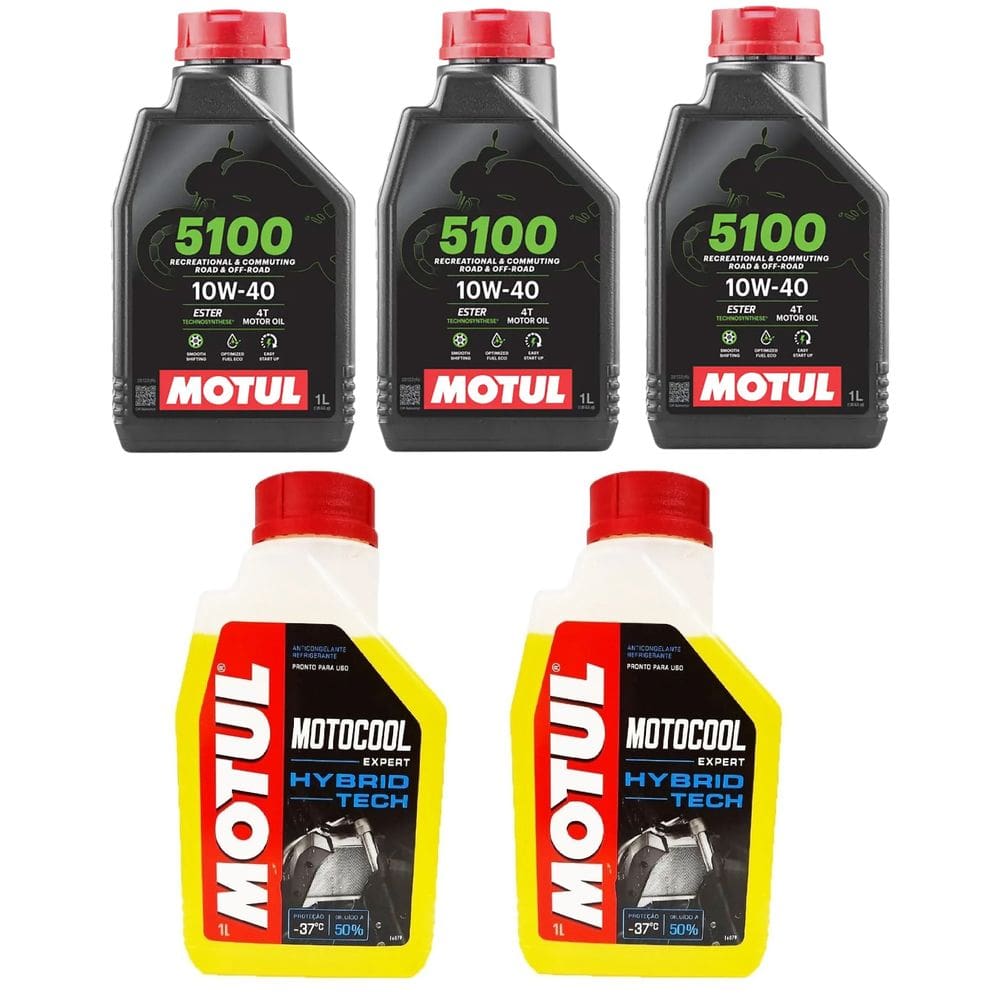 Kit Troca De Oleo Moto 3X Motul 5100 10W400 + 2X Motocool Anticongelante Mt 03 R3