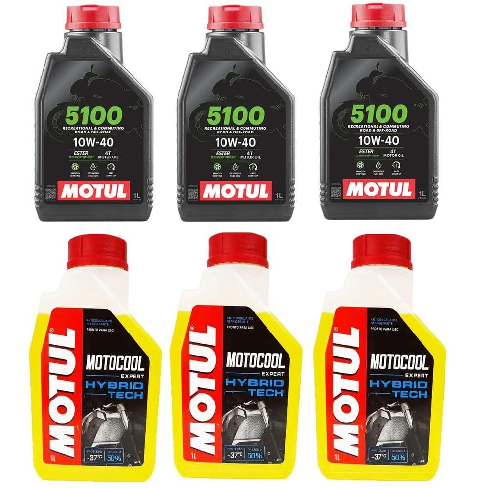 Kit Troca De Oleo Moto 3X Motul 5100 10W400 + 3X Motocool Anticongelante Mt 09 Tracer 900