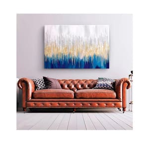 Quadro Decorativo Abstrato Belas Linhas Douradas Borda Infinita Tamanho:100 X 70 Cm