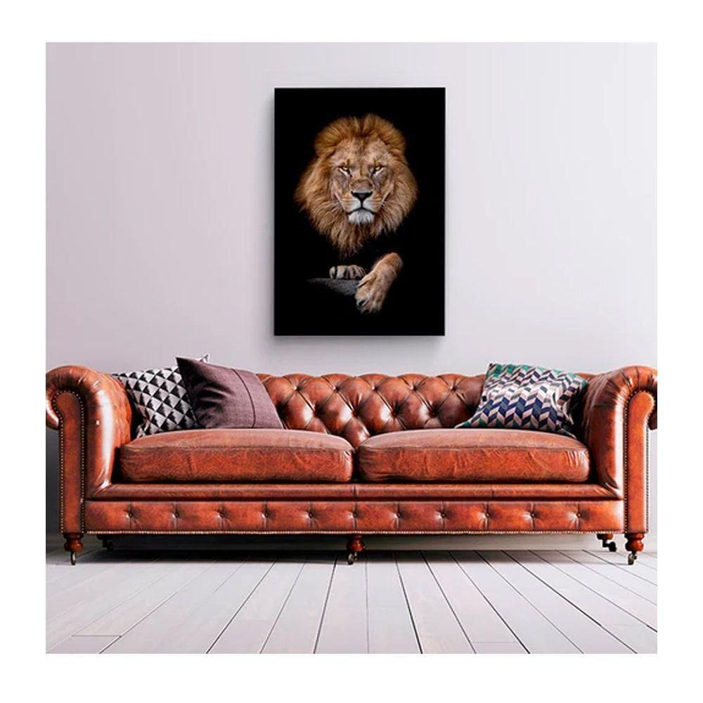 Quadro Decorativo Animais Retrato Do Leão C- Moldura Dourada Tamanho:90 X 60 Cm