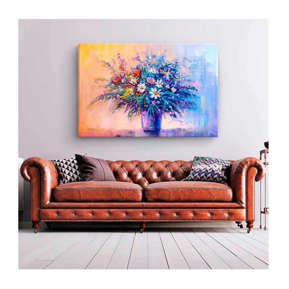 Quadro Folhas E Flores Color Flowers C- Moldura Dourada Tamanho:90 X 60 Cm