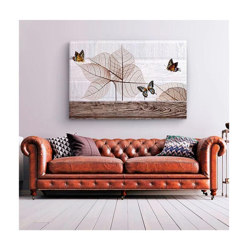 Quadro Decorativo Animais Borboletas Lineares C- Moldura Marrom Tamanho:120 X 80 Cm