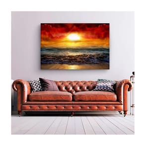 Quadro Paisagens E Natureza Beautiful Sunset C- Moldura Prata E Vidro Tamanho:90 X 60 Cm