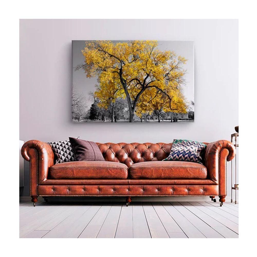 Quadro Paisagens E Natureza Arvore Amarela C- Moldura Preta Tamanho:90 X 60 Cm