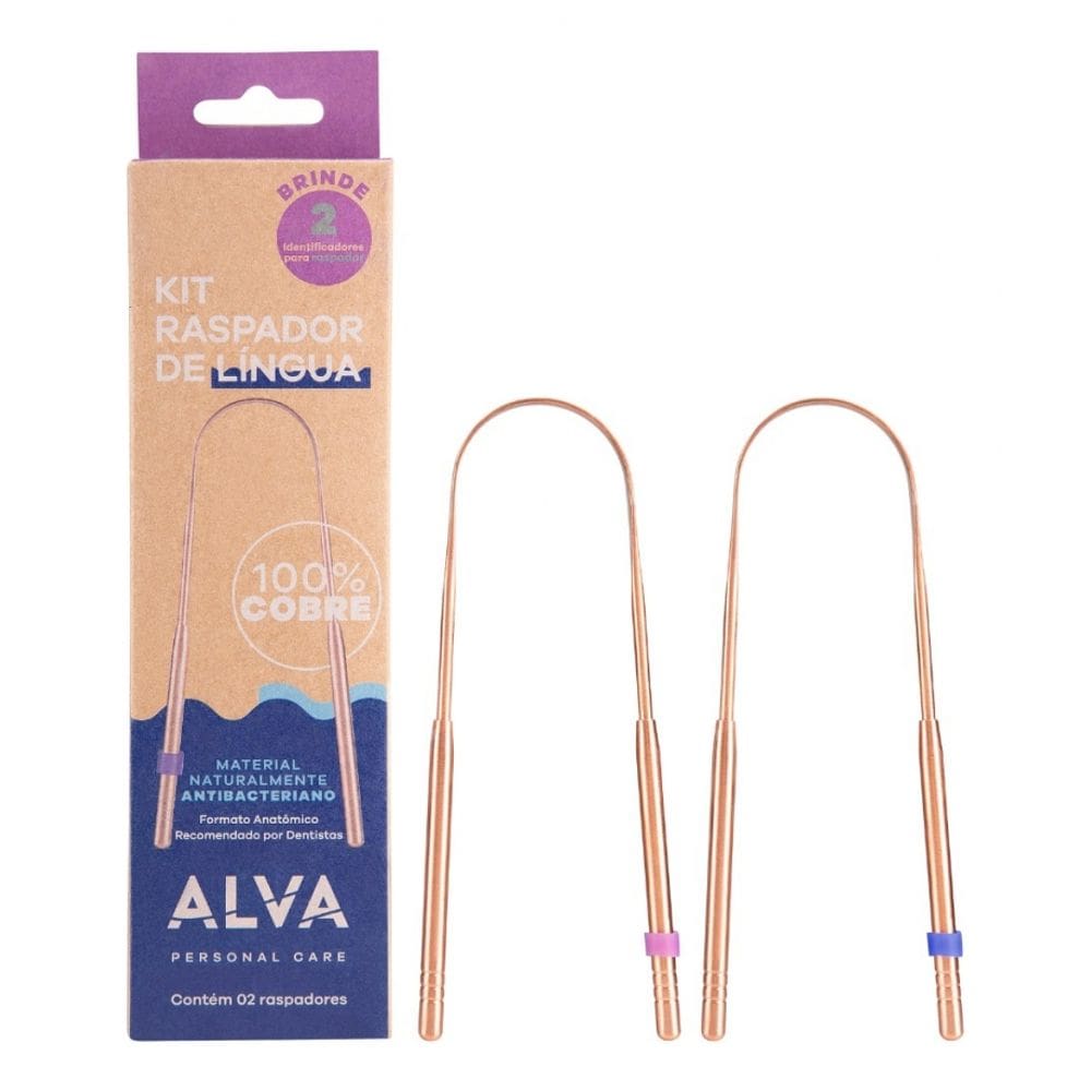 Kit 2 Raspador de Língua em Cobre Alva com identificador