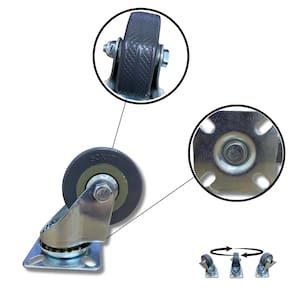 Rodízio Rodinha Giratório Placa Base Aço Roda PP Cinza Diâmetro 50mm 2" Altura 75mm