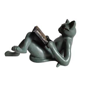 Estátua de gato WBTY Literary Cat Ornaments Lendo Cat com óculos