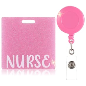 Emblema de enfermeira Buddy AOZUO Glitter Badge Reel Pink para enfermeira